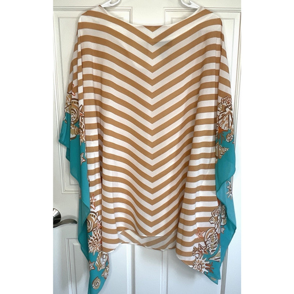 Bob Mackie Wearable Art Women's Caftan Poncho Sz L Seaside Stripes Coastal Boho - Picture 1 of 14